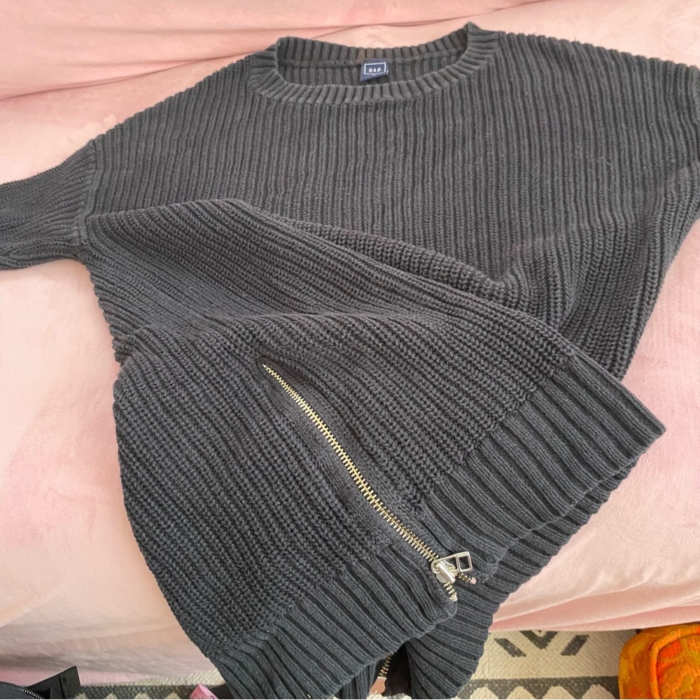 Gap Women’s Sweater Zipper Sides Knit Crochet XL Zip Up Faded vintage flaw